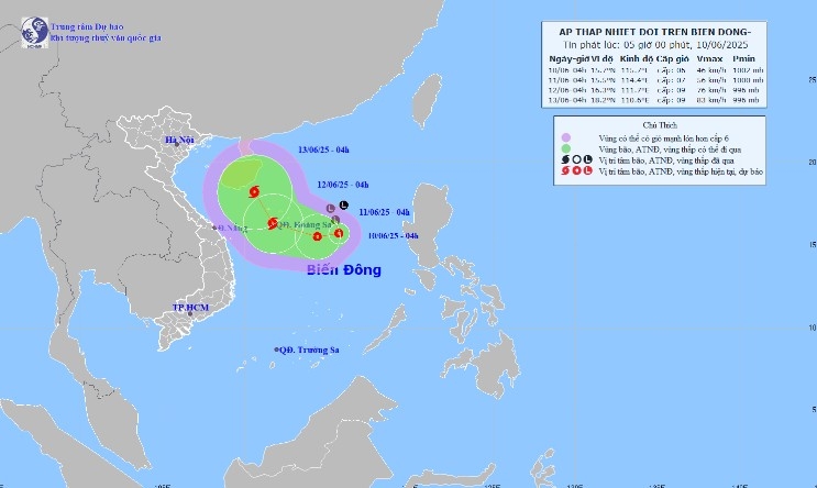 Tropical depression forms in East Sea, moving toward Hoang Sa Archipelago